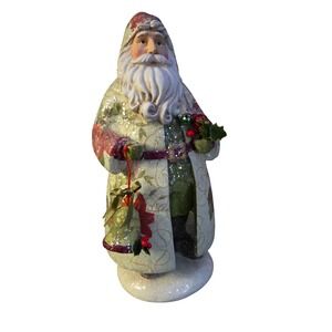 Midwest CBK Style Floral Decoupage Santa Claus Figurine Glitter Christmas Decor